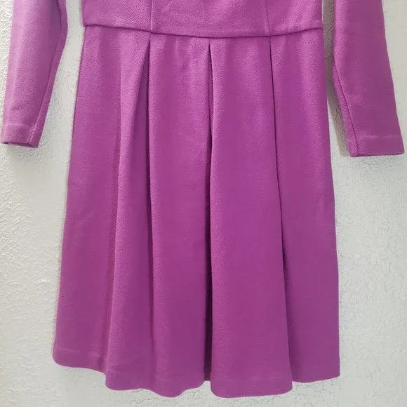 Boden Sz 10 R Purple Midi Dress Long Sleeve Scoop Neck Thick Fabric Box Pleated - Picture 4 of 10
